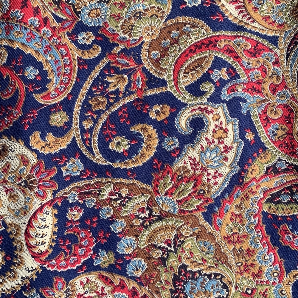 Vintage Wrap Skirt Paisley Print Tan 70s 80s Navy Tan Size Medium - Picture 2 of 9